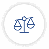The blue and white icon showcases scales of justice, symbolizing equality and fairness - Sharks At Law