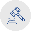 Litigation icon: Judge's gavel hitting a stack of papers - Sharks At Law